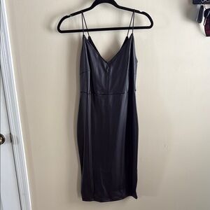 Black Faux Leather Midi Dress